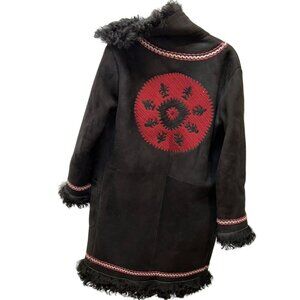 Christian Lacroix Bazar Couture black suede shearling red Penny lane Coat 40 M